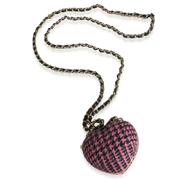 Gold Plated Chanel 2022 Tweed Heart Locket Necklace - Picture 2 of 3